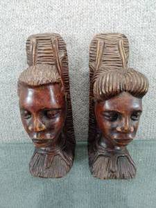 lot 1321 image: Vintage Hand Carved Man and Woman Bookends  #10 Simfro  Wood  9 12 Tall