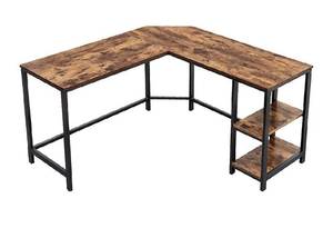 lot 3919 image: VASAGLE L-Shaped Computer Desk, Corner Desk, or Workstation with Shelves for Home Office, Space-Saving, Easy to Assemble, Industrial, Rustic Brown and Black (ULWD72X)