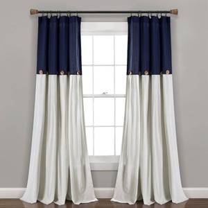 lot 3923 image: 2 Lush Decor  84x 40 Linen, Button, Light Filtering Window Curtain Panels - NavyWhite