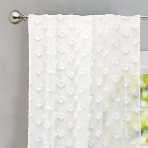 lot 3925 image: DriftAway Olivia Sheer Window Curtains, Embroidered with Pom Poms, Set of Two Panels, Rod Pocket, each 52 x 84 (Off White)