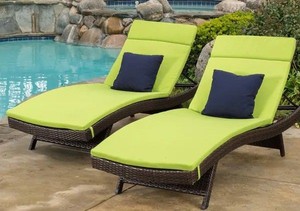 lot 3941 image: Salem Outdoor Bright Green Chaise Lounge Cushion (Set of 2) by Christopher Knight Home
