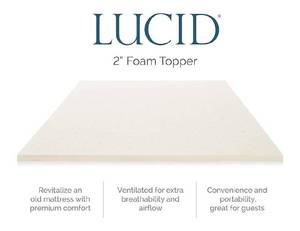 lot 4329 image: LUCID 2 Inch Traditional Foam Ventilated �� Hypoallergentic, Full Mattress Topper, Ivory