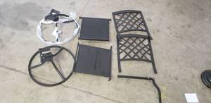 lot 4350 image: Outdoor Patio Black Chair Set Missing Pieces Including Arm Rests And Hardware