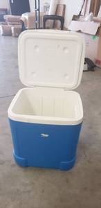lot 4355 image: 50 Gallon Igloo Ice Cube Blue Cooler