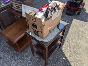 lot 2939 image: Antique Glass Top Table And Assorted Items