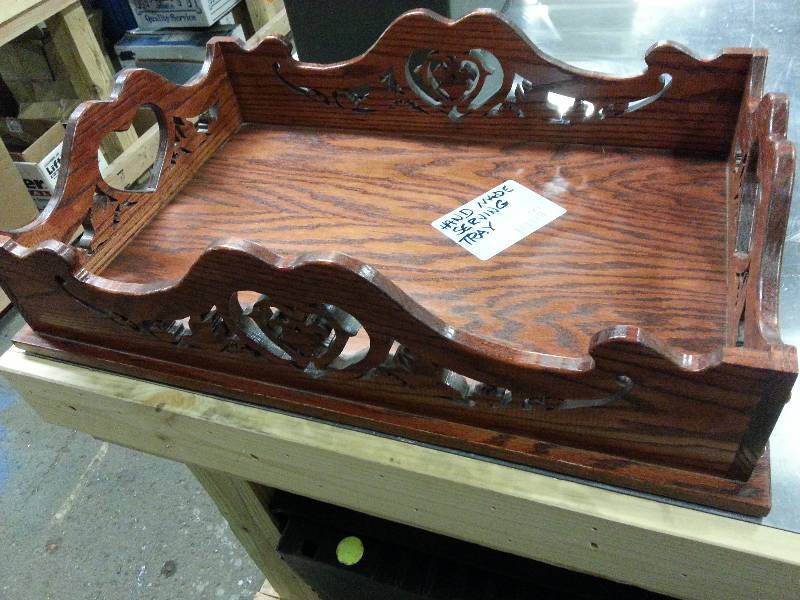 lot 1009 image: Very nice all hand made and custom scrolled work 23 X 15 X 5 tall serving tray