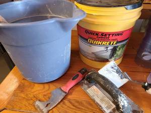 lot 8021 image: misc lot of 5 tools & quikrete, bucket