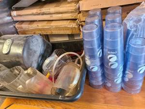 lot 8023 image: musc lot Pepsi cup, water pitchers, bustub hand towel dispenser