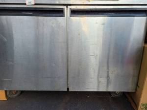 lot 8025 image: Delfield 2-door cooler with make table & stainless steel cover
