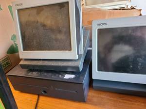 lot 8026 image: Micros POS system (4 monitors 1 cash drawer 1 hard drive 1 keyboard 5 printers)