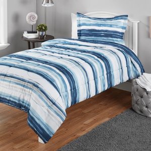 lot 511005 image: Mainstays Twin or Twin XL Watercolor Stripe Printed Comforter Mini Set, 2 Piece