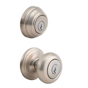 lot 12 image: Kwikset 992 Juno Entry Knob and Double Cylinder Deadbolt Combo Pack featuring SmartKey� in Satin Nickel
