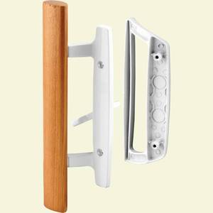 lot 35 image: Prime-Line Products C 1204 Sliding Door Handle Set, Wood Handle, White Diecast
