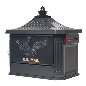 lot 61 image: Gibraltar Mailboxes Hamilton Locking Large Capacity Cast Aluminum Black Post Mount Mailbox, HM200B00