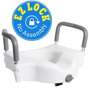 lot 64 image: Vaunn Medical Elevated Raised Toilet Seat and Commode Booster Seat Riser with Removable Padded Grab Bar Handles and Locking Mechanism