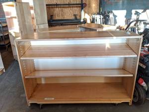 lot 6065 image: (3) Wooden Shelving Units, On Casters