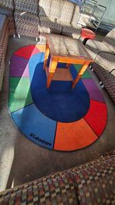lot 6119 image: Wood Side Table With Colorful Rug