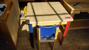 lot 6172 image: Childrens Wood Table With 2 Chairs