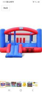 lot 61113 image: Inflatable Bounce House  Giant 12x10.5 Feet Blow-Up Jump Bouncy Castle for Kids with Air Blower, Carry Bag, Stakes & Repair Kit  Easy Set Up for Hours of Backyard Play & Party Fun  Ages 3-10