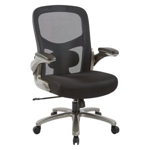 lot 61114 image: Office Star Big and Tall Mesh Back and Padded Mesh Seat Executive Chair with Adjustable Lumbar Support, Adjustable Flip Arms, and Titanium Accents, Black (MISSING HARDWARE)