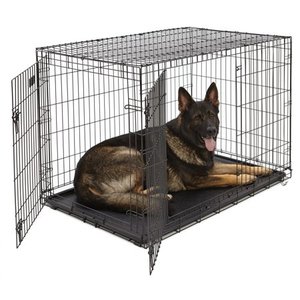 lot 61131 image: XL Dog Crate  MidWest ICrate Double Door Folding Metal Dog Crate w Divider PanelXL Dog Breed, Black (One Side Slight Bent)