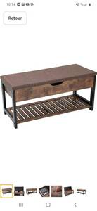 lot 61132 image: USIKEY Industrial Storage Bench, Shoe Bench with Storage Shelf, Bed End Stool with Padded Cushion, Storage Chest, Perfect for Entryway, Hallway, mudroom, Living Room and Corridor, Rustic Brown