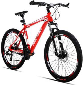 lot 61164 image: Hiland 26 Inch Mountain Bike Aluminum for Men with 18 Inch Frame Kickstand Disc Brake Suspension Fork Urban Commuter City Bicycle Red. (MISSING SEAT)
