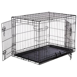 lot 61166 image: AmazonBasics Double-Door Folding Metal Dog or Pet Crate Kennel with Tray, 36 x 23 x 25 Inches