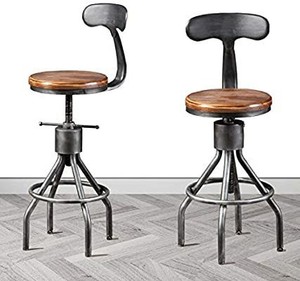lot 61168 image: Diwhy Industrial Vintage Bar Stool,Kitchen Counter Height Adjustable Pipe Stool,Cast Iron Stool,Swivel Bar Stool with Backrest,Metal Stool,Silver,Fully Welded Set of 2 (Wooden Top)
