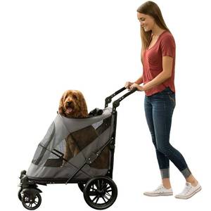 lot 61169 image: Pet Gear NO-ZIP Stroller, Push Button Zipperless Dual Entry, for Single or Multiple DogsCats, Pet Can Easily Walk InOut, No Need to Lift Pet, Dark Platinum, Excursion