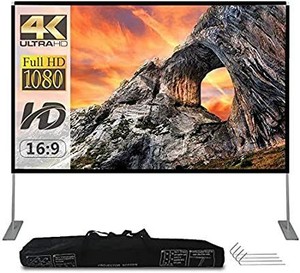lot 61187 image: Projector Screen with Stand 100 inch Portable Projection Screen 169 4K HD Rear Front Projections Movies Screen with Carry Bag for Indoor Outdoor Home Theater Backyard Cinema Trave