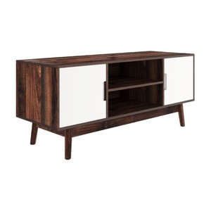 lot 61190 image: Nathan James Wesley Scandinavian TV Stand Media Console with Cabinet Doors, BrownWhite