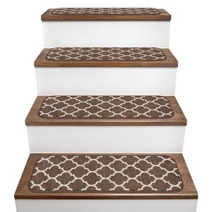 lot 61196 image: House, Home and More Set of 15 Skid-Resistant Carpet Stair Treads �� Moroccan Trellis Lattice �� Coffee Brown & Vanilla Cream �� 9 Inches X 36 Inches