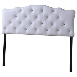 lot 61211 image: Rita Modern And Contemporary Faux Leather Upholstered Button-Tufted Scalloped Headboard - Queen - White - Baxton Studio