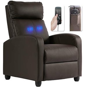lot 61218 image: Recliner Chair for Living Room Massage Recliner Sofa Reading Chair Winback Single Sofa Home Theater Seating Modern Reclining Chair Easy Lounge with PU Leather Padded Seat Backrest (Brown)