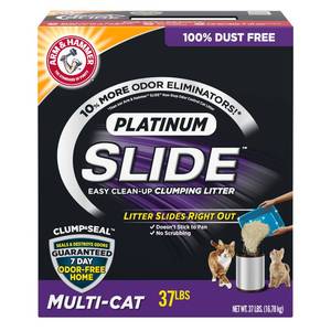 lot 61256 image: Arm & Hammer Platinum SLIDE Easy Clean-Up Clumping Cat Litter, Multi-Cat, 37 lbs