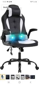 lot 61278 image: Vnewone Computer Gaming Chair Office PC Ergonomic Executive Desk Racing Rolling Swivel Task PU Leather with Lumbar Support Headrest Adjustable Armrest Massager, White
