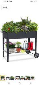 lot 61285 image: FOYUEE Raised Planter Box with Legs Outdoor Standing Elevated Garden Bed On Wheels for Vegetables Herb Patio Apartment, Galvanized