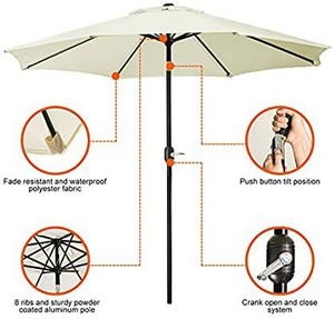 lot 61306 image: UHINOOS 9 ft Patio Umbrella,Outdoor Umbrella with Crank and 8 Ribs, Polyester Aluminum Alloy Pole Tilt Button Outside Table Umbrella, Fade Resistant Water Proof Patio Table Umbrella (Ivory)