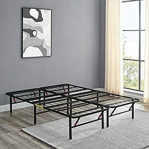 lot 61308 image: AmazonBasics Foldable, 14 Metal Platform Bed Frame with Tool-Free Assembly, No Box Spring Needed - Queen