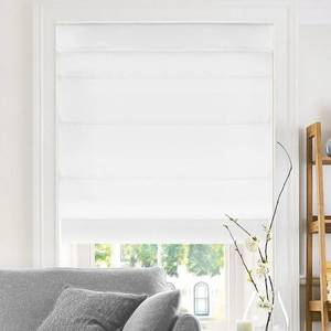 lot 61329 image: CHICOLOGY Cordless Roman Shades Cross-Hatched Modern Fabric Cascade Window Blind Treatment, 34W X 64H, Belgian Snow (Privacy & Light Filtering)
