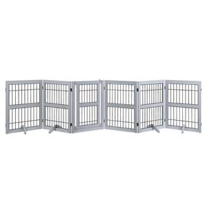 lot 61333 image: unipaws Pet Playpen with Wood and Wire, 6 Panels Freestanding Walk Through Dog Gate with 4 Support Feet, Foldable Stairs Barrier Pet Exercise Pen for Dogs Cats (Dog Playpen, 6-Panel, Gray)