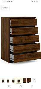 lot 61337 image: Tvilum 5 Drawer Chest, Walnut (ONLY TOP AND DRAWERS, TOP PIECE)