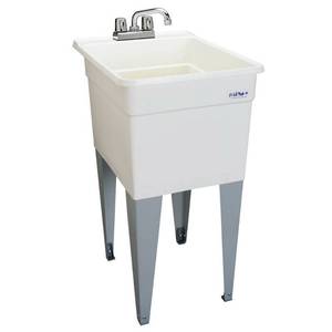 lot 2624 image: Mustee Utilatub Combo 24 in. x 18 in. Polypropylene Floor Mounted Laundry Tub in White