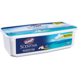 lot 2627 image: Clorox Scentiva Disinfecting Wet Mopping Pad Refills, Bleach Free, Pacific Breeze & Coconut, 24 Count Wet Refills