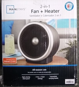lot 7817 image: Mainstays 2 in 1 Portable Heater Fan, 900-1500W, Indoor, Black
