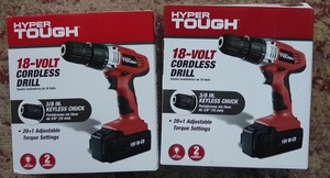 lot 7824 image: 2 pack - Hyper Tough 18-Volt Ni-cad Cordless Drill, AQ75023G