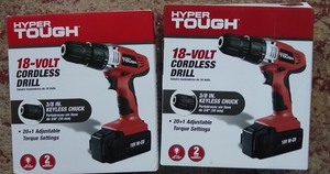 lot 7825 image: 2 pack - Hyper Tough 18-Volt Ni-cad Cordless Drill, AQ75023G