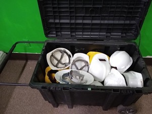 lot 7845 image: Husky Tool Tub on Wheels & Hard Hats