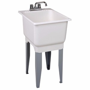 lot 7857 image: Mustee 12C Plastic Floor-Mount Laundry Tub, 18 x 23.5, White